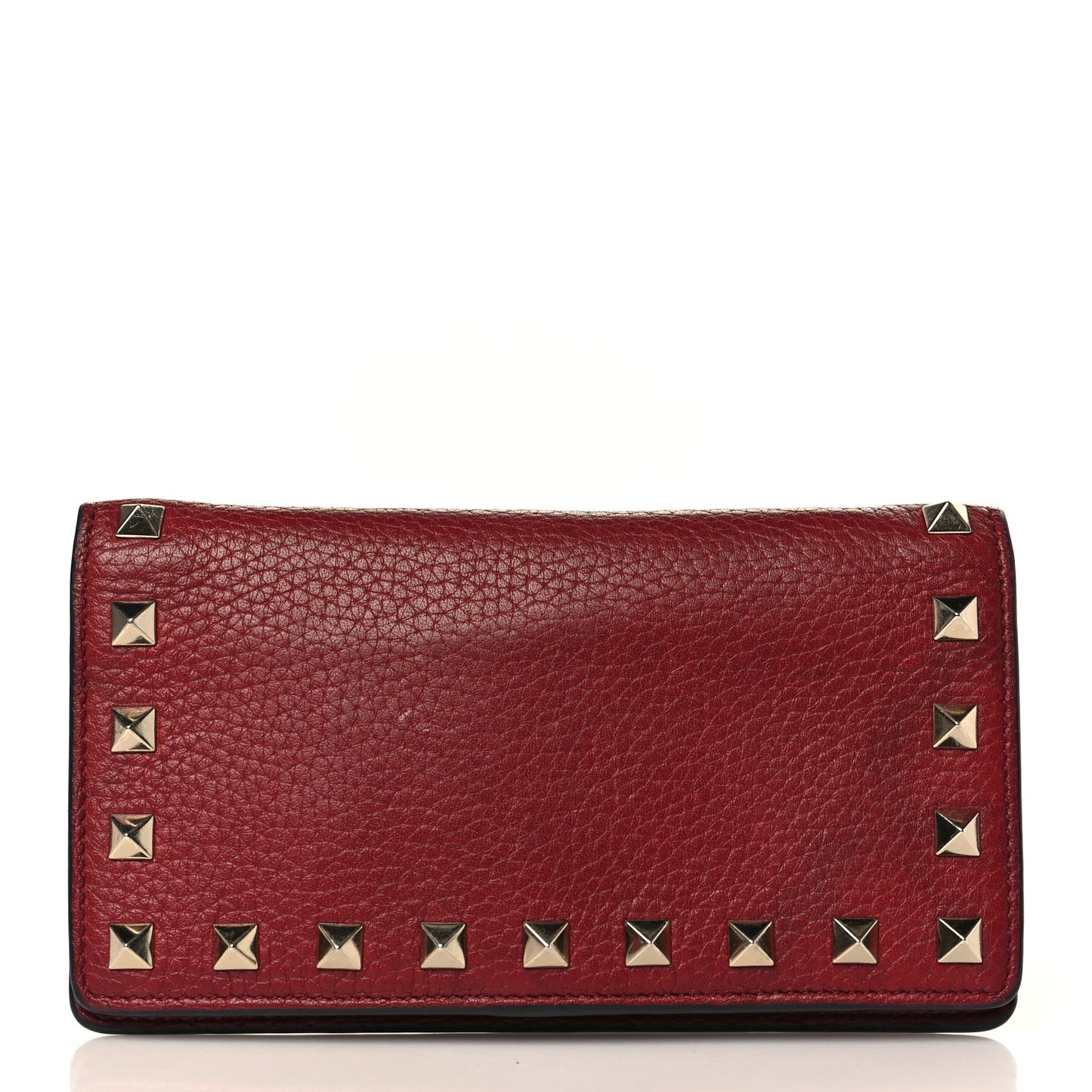 Grained Calfskin Rockstud Wallet Red