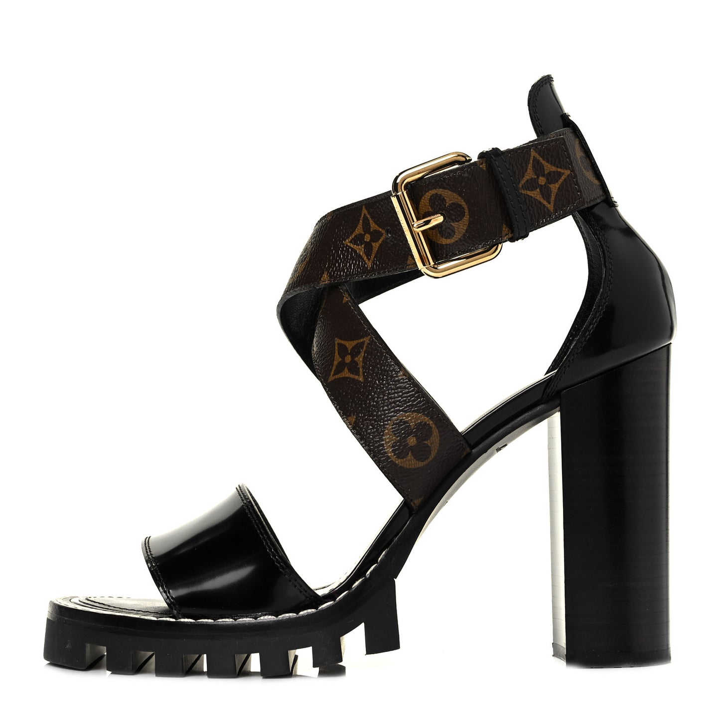 Glazed Calfskin Monogram Star Trail Sandals 41 Black
