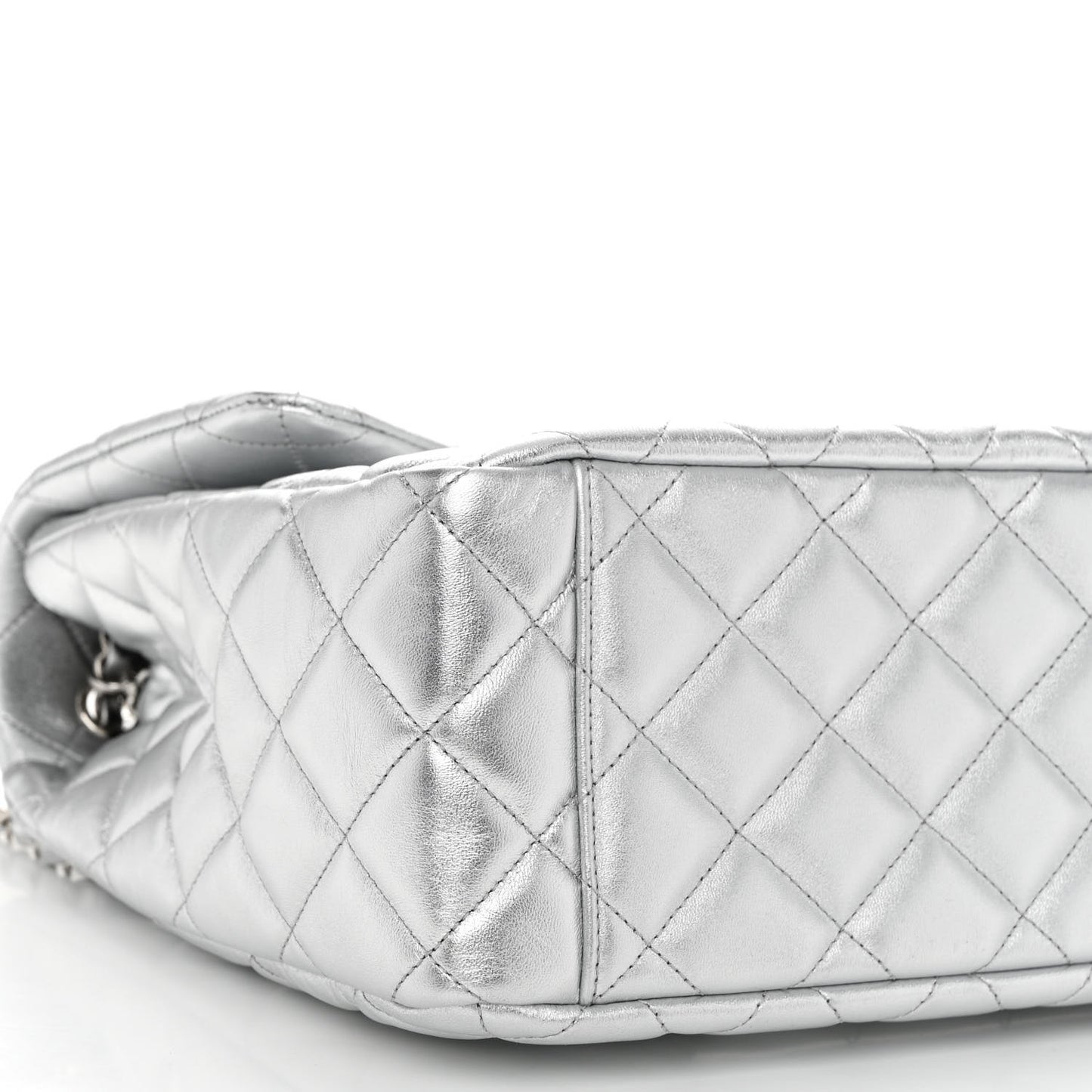 Metallic Lambskin Quilted XXL Travel Flap Bag Silver
