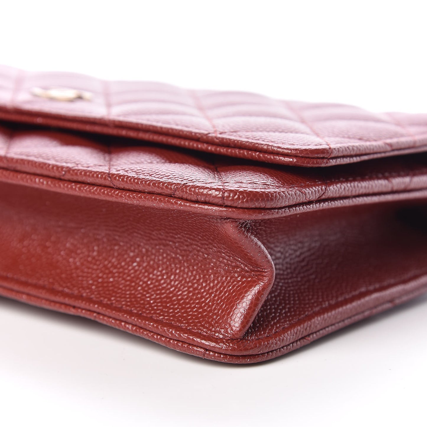 Metallic Caviar Quilted Wallet On Chain WOC Red