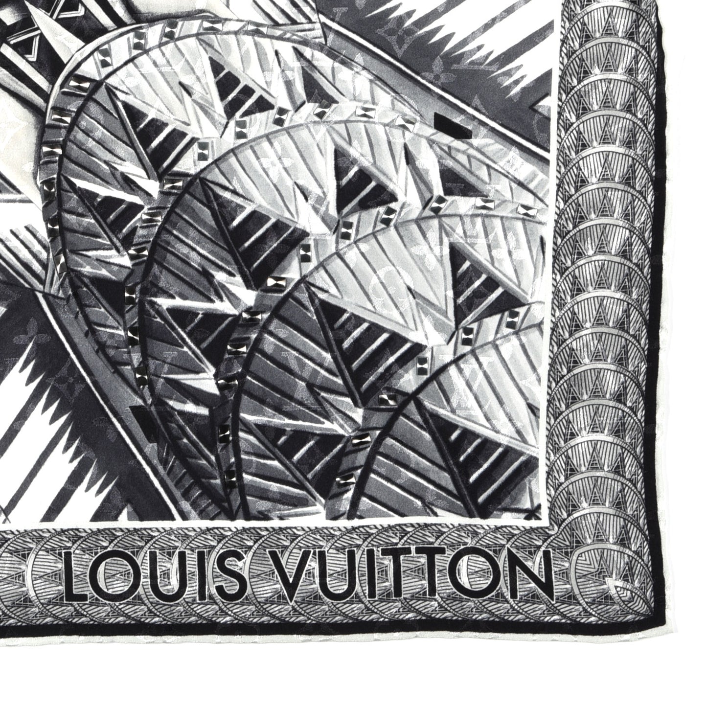Silk Monogram Buildings Shawl Black