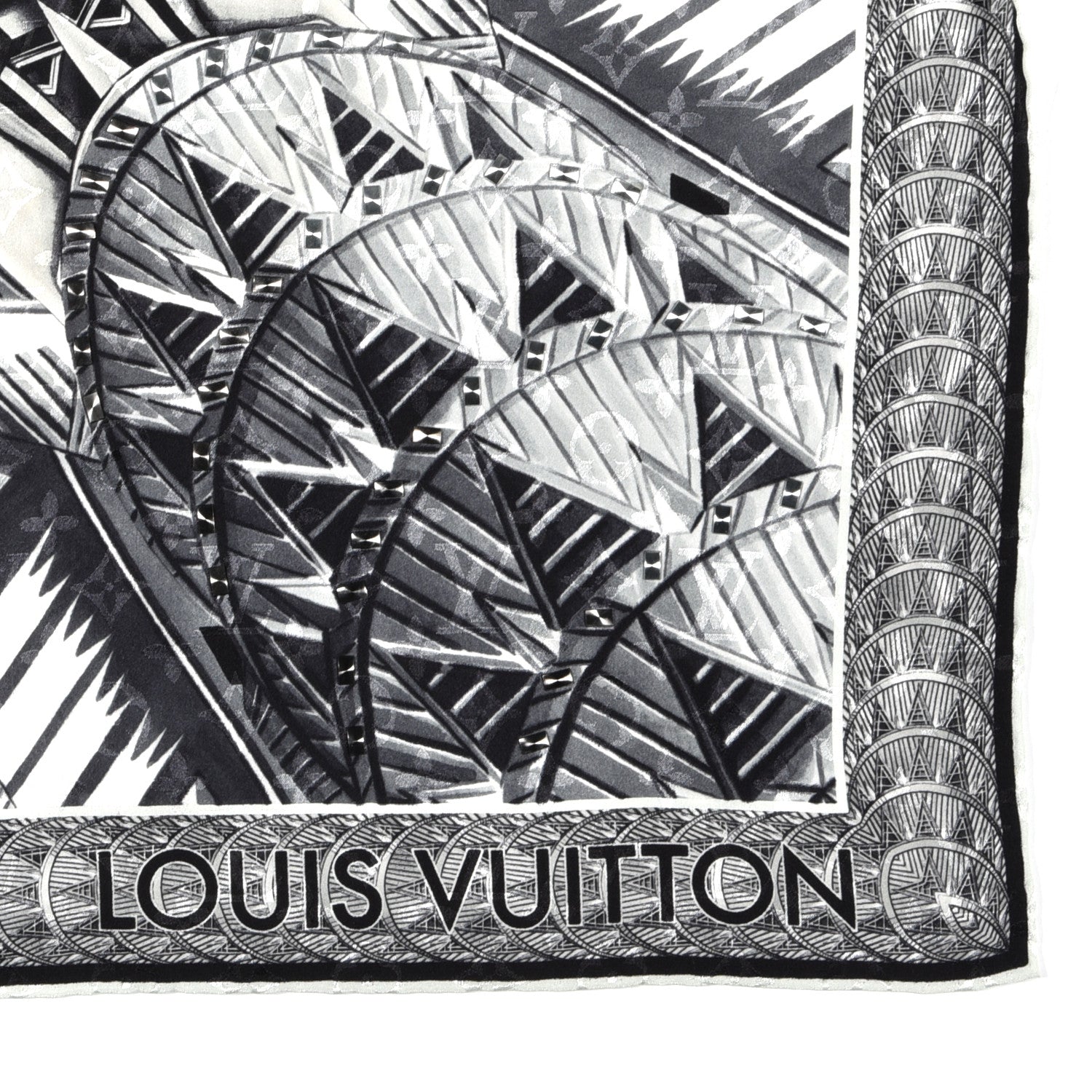 Louis Vuitton Silk Monogram Buildings Shawl Black 3 of 4