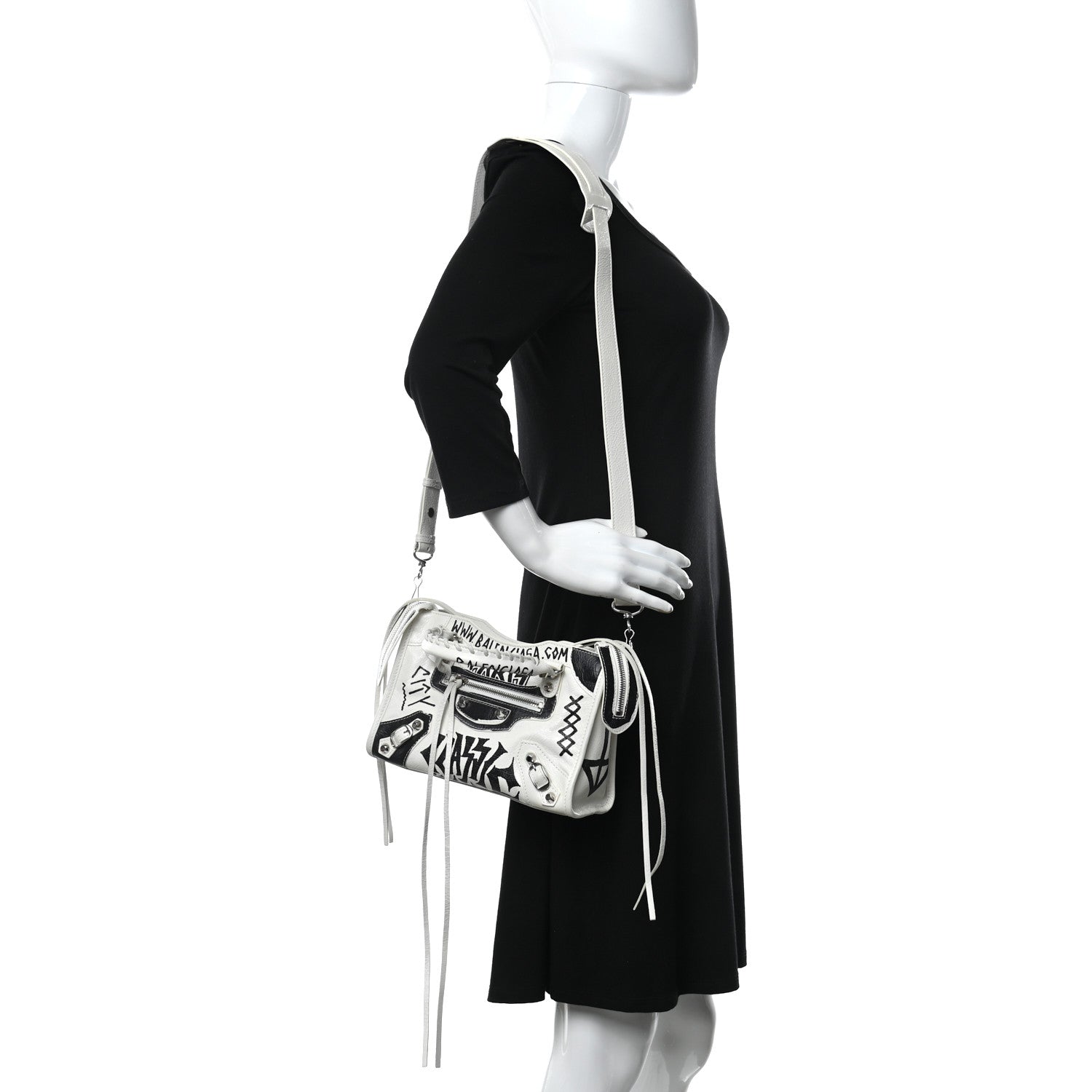 Balenciaga Agneau Arena Graffiti All Over Classic Silver Hardware Mini City White Black 2 of 11
