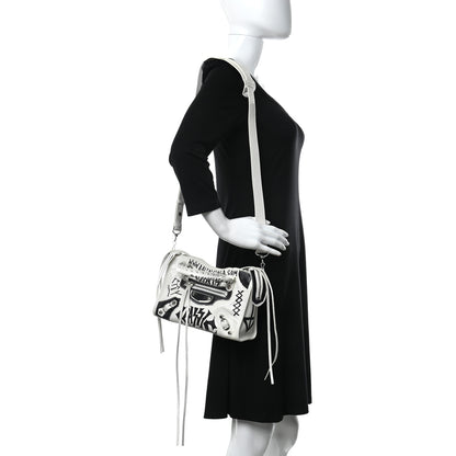 Balenciaga Agneau Arena Graffiti All Over Classic Silver Hardware Mini City White Black 2 of 11