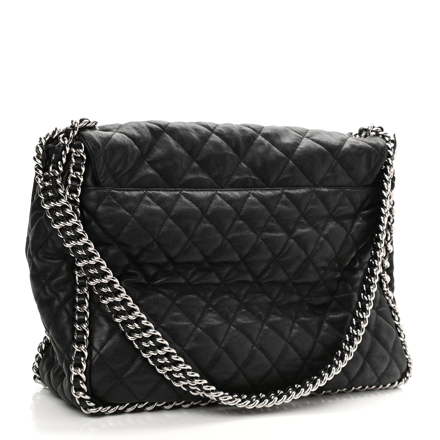 Washed Lambskin Quilted Maxi Chain Around Flap Black