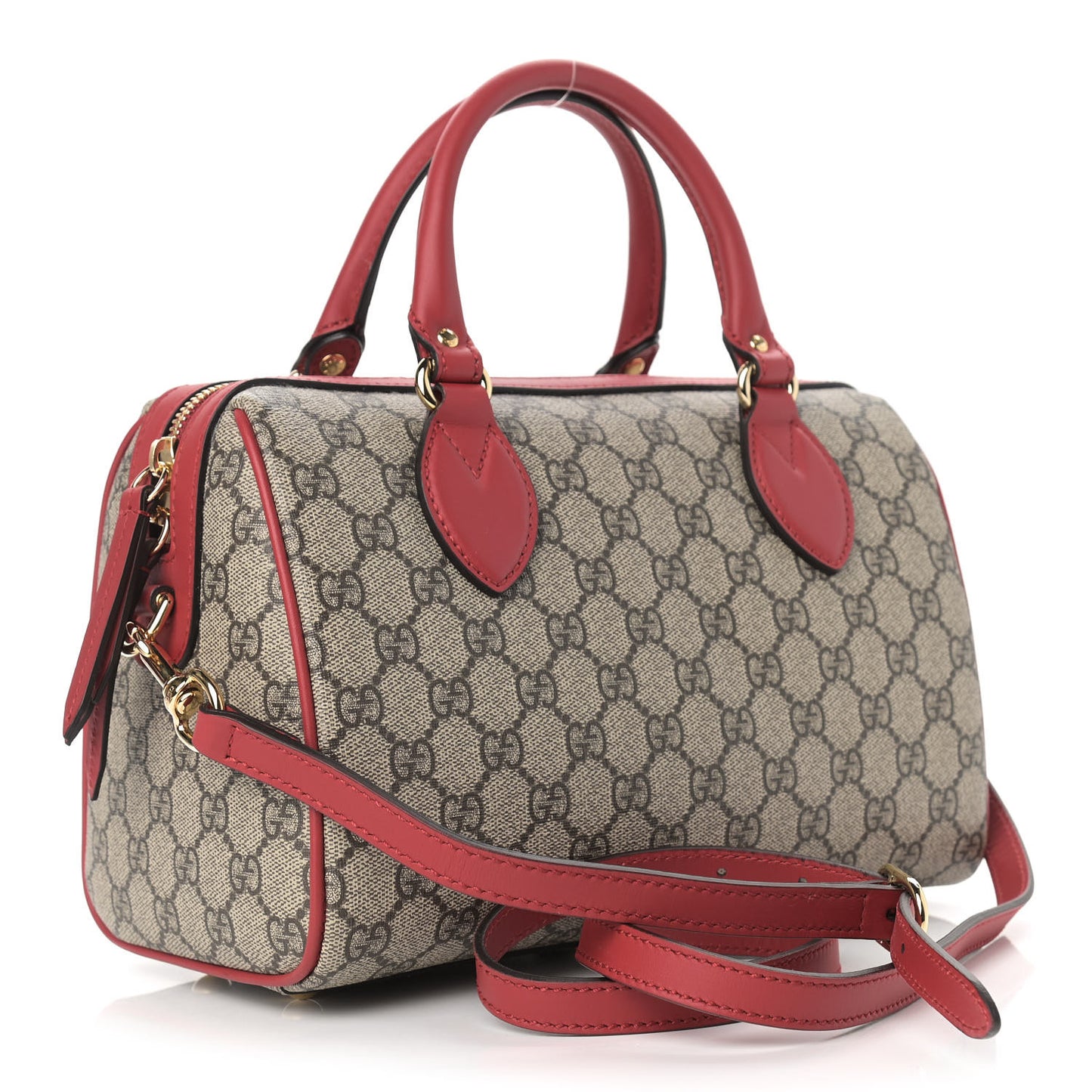 GG Supreme Monogram Kingsnake Heart Embroidered Small Boston Red