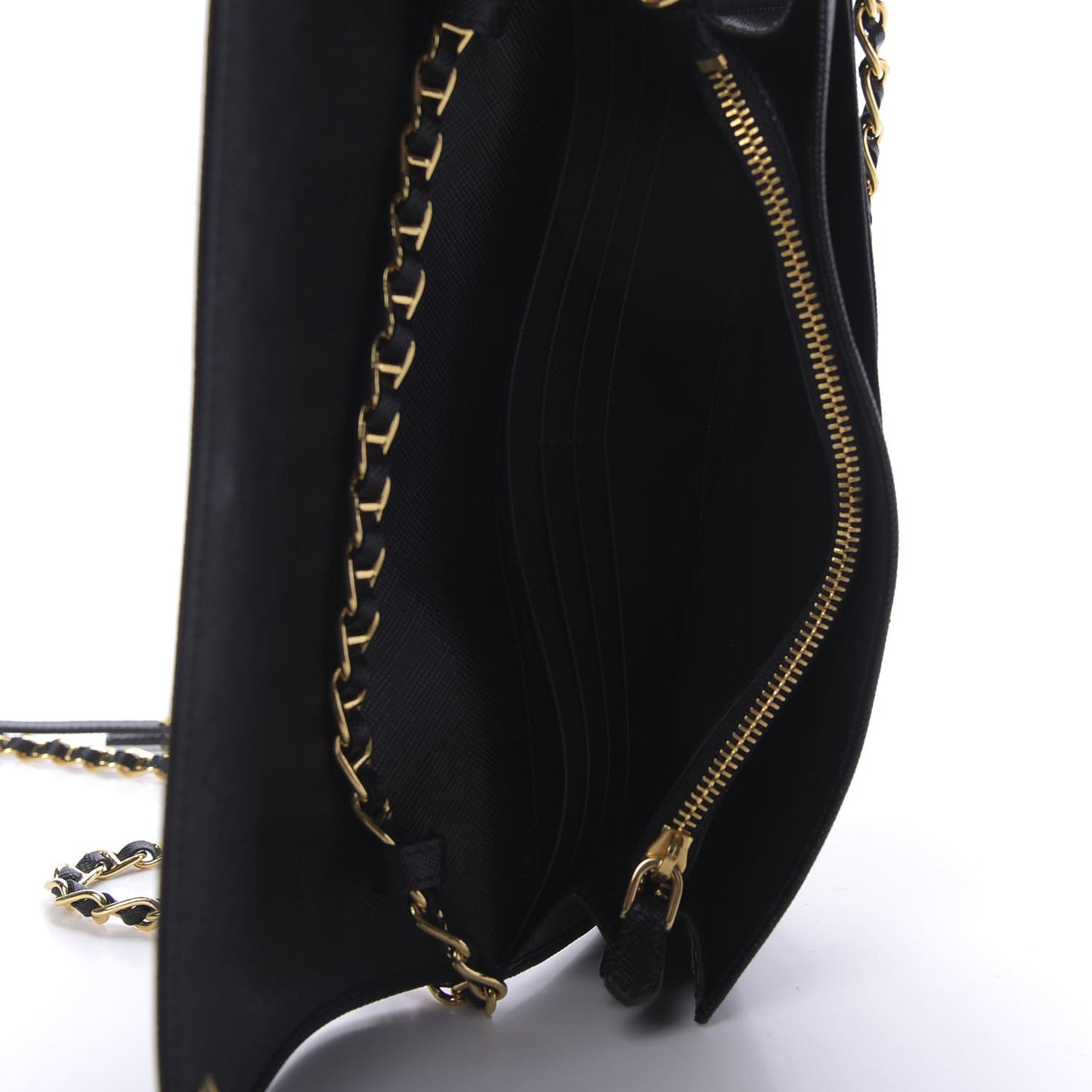 Saffiano Metal Oro Chain Wallet Black