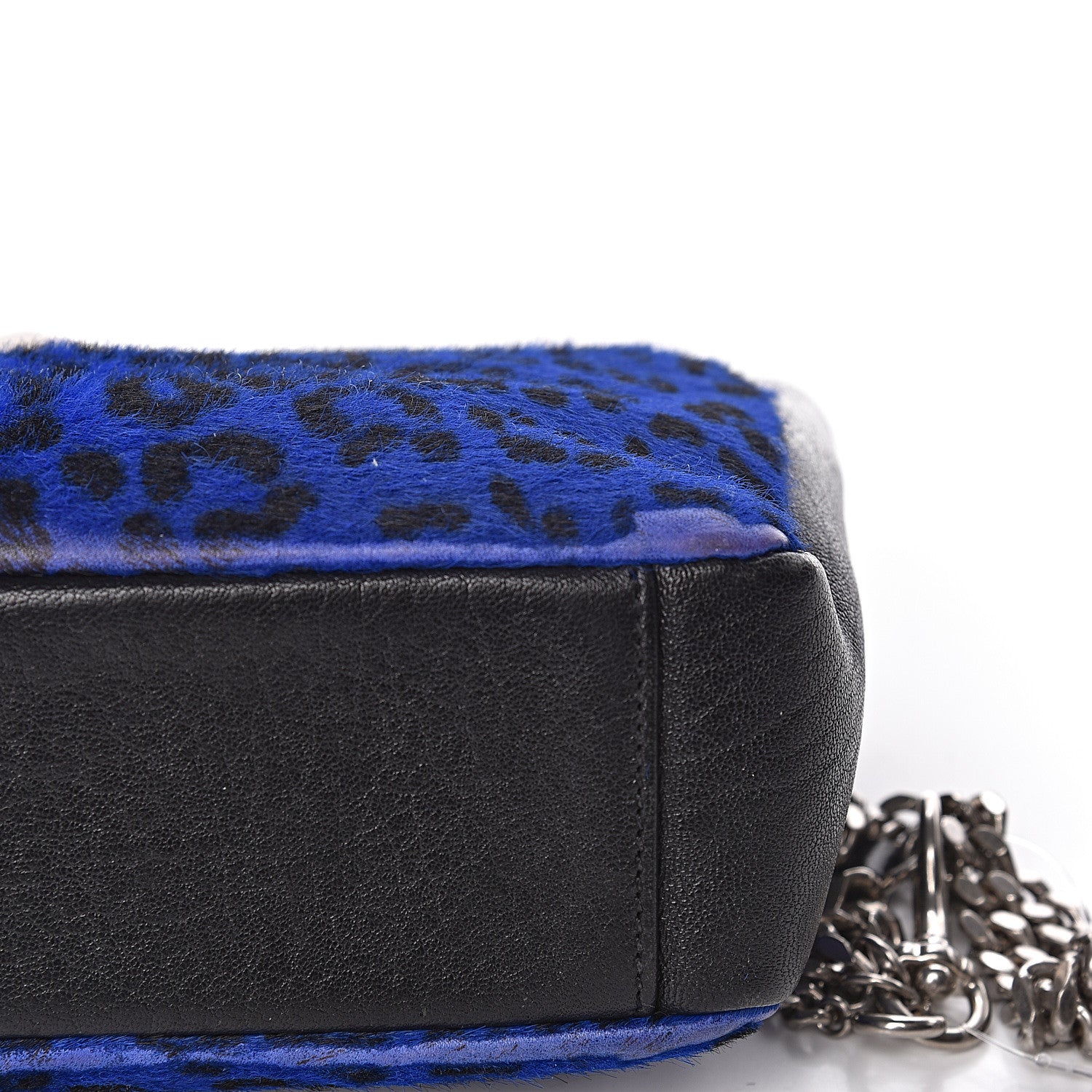 Saint Laurent Pony Hair Calfskin Monogram Leopard Print Medium Punk Chain Bag Blue 12 of 16