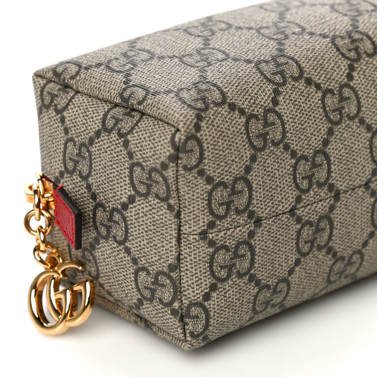 Soft GG Supreme Monogram Calfskin Small Ophidia Cosmetic Case Beige Ebony Hibiscus Red