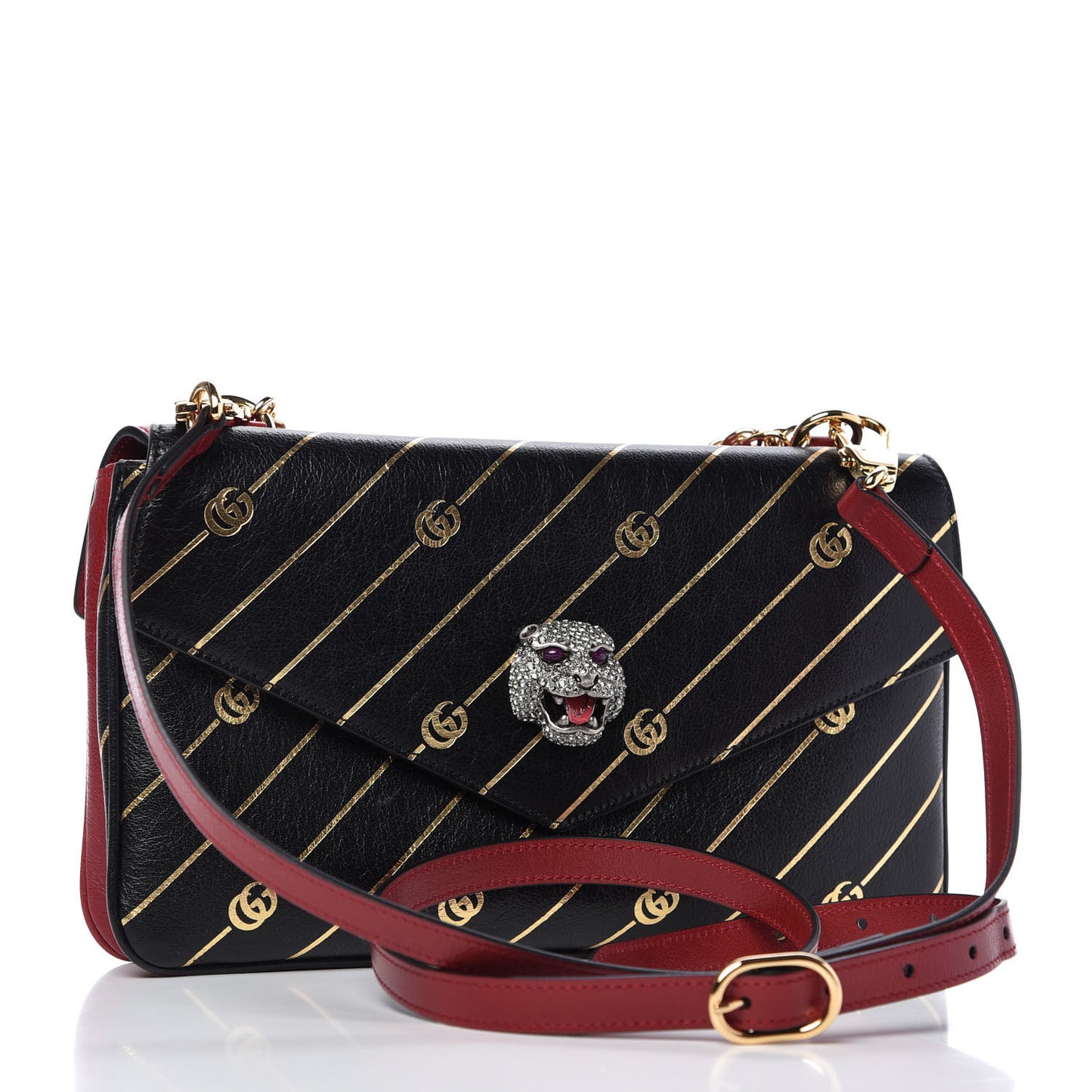 Calfskin Diagonal GG Medium Thiara Double Envelope Shoulder Bag Black Red