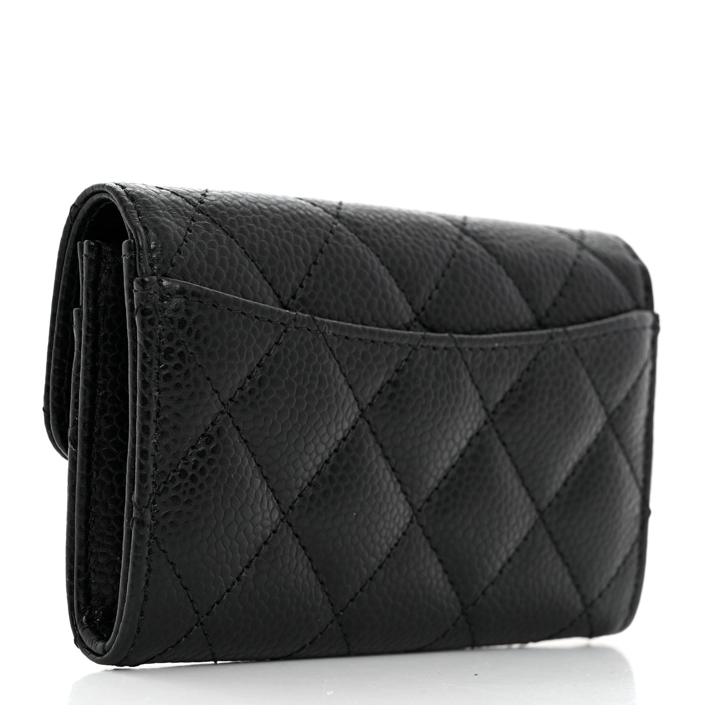 Caviar Quilted Flap Card Holder Wallet Black