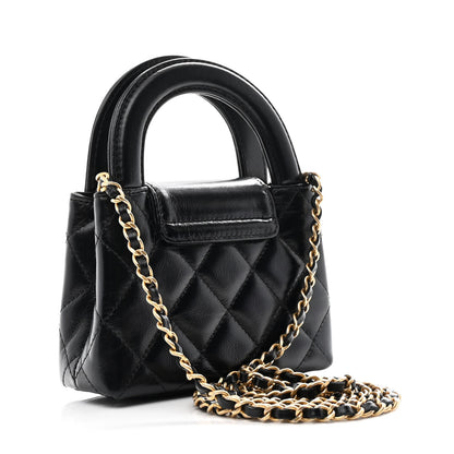 Chanel Shiny Aged Calfskin Quilted Mini Nano Kelly Shopper Black 2 of 10