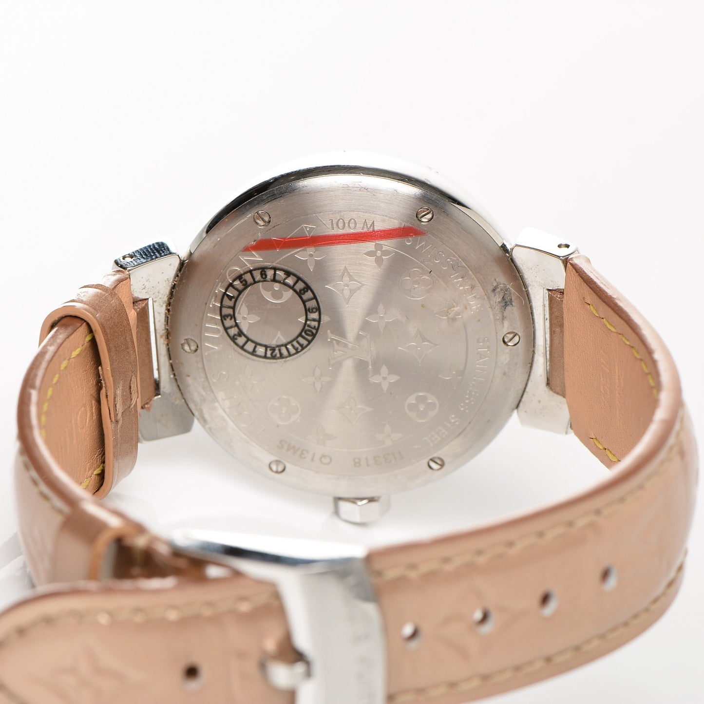Stainless Steel Vernis Diamond 34mm Tambour Bijou Quartz Watch Beige