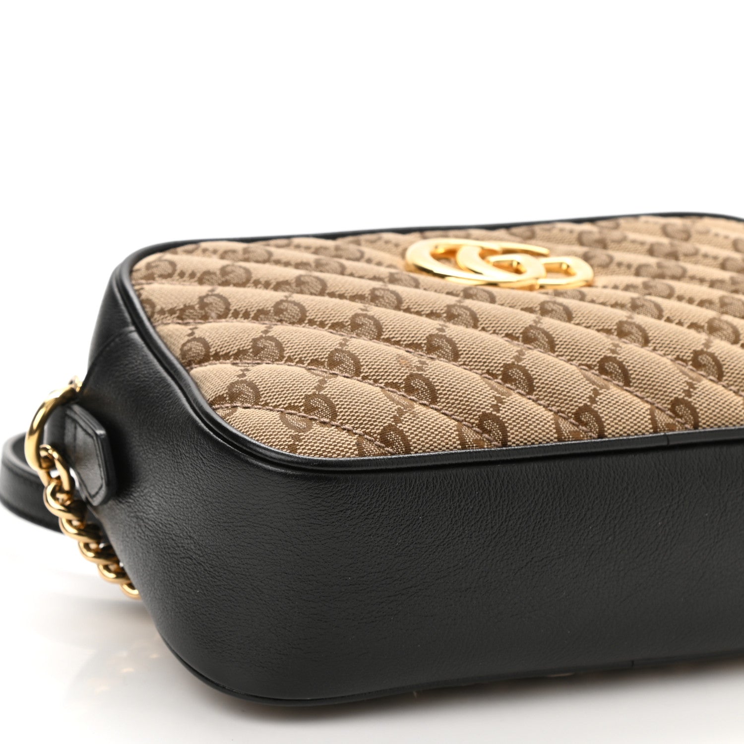 Gucci Monogram Matelasse Diagonal Small GG Marmont Chain Shoulder Bag Beige Black 9 of 10