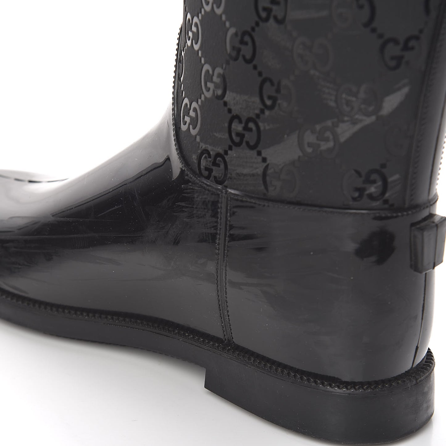Rubber Monogram Knee High Rain Boots 37 Black