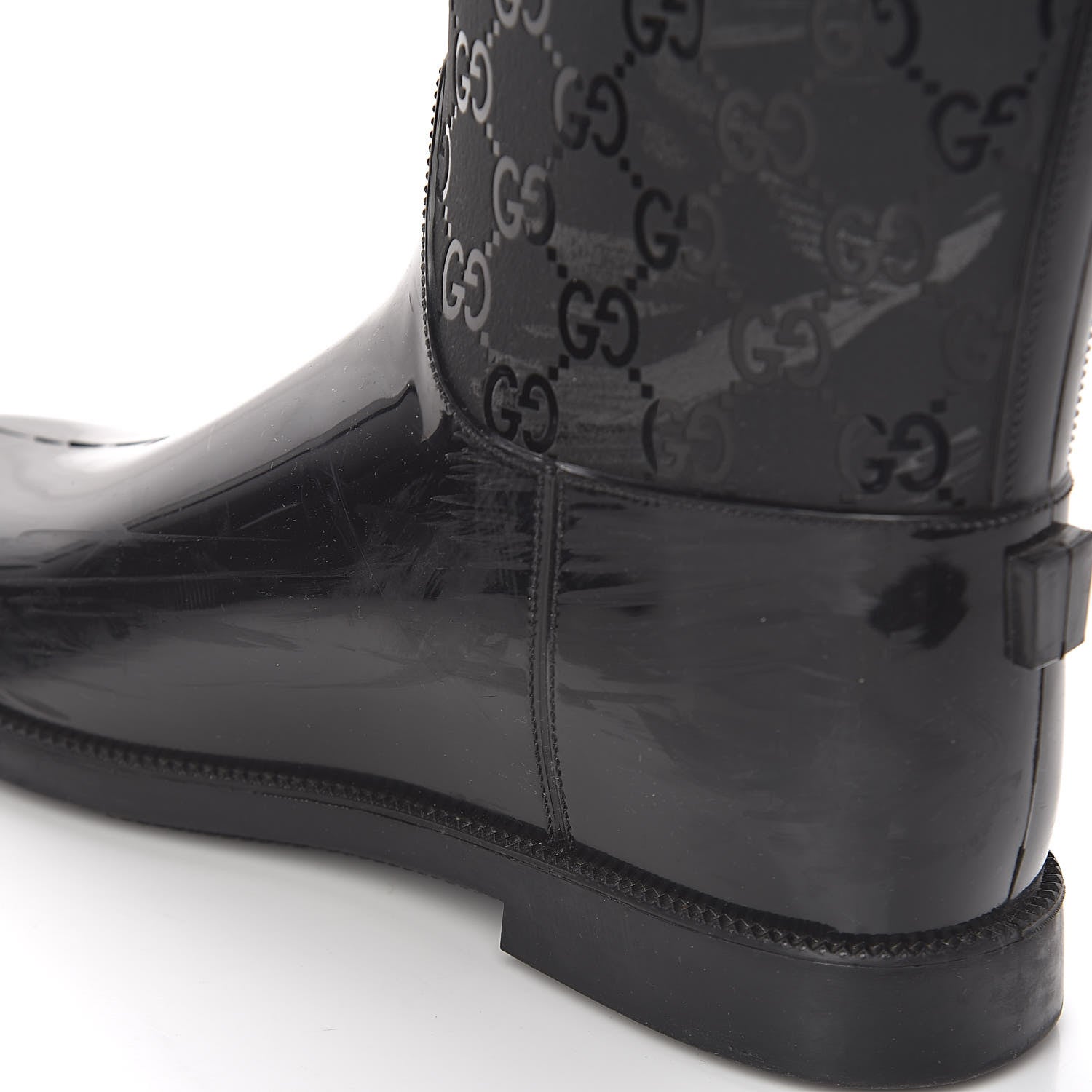 Gucci Rubber Monogram Knee High Rain Boots 37 Black 10 of 12