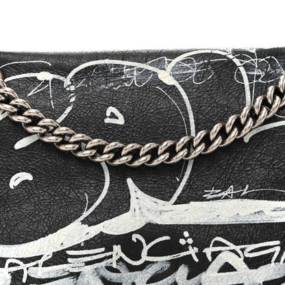 Balenciaga Agneau Arena Graffiti Medium Crush Chain Bag Black White 8 of 11