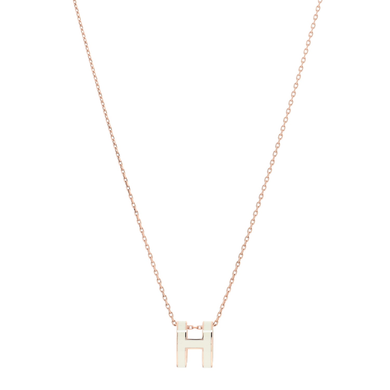 Hermes Lacquered Rose Gold Pop H Pendant Necklace White 1 of 5