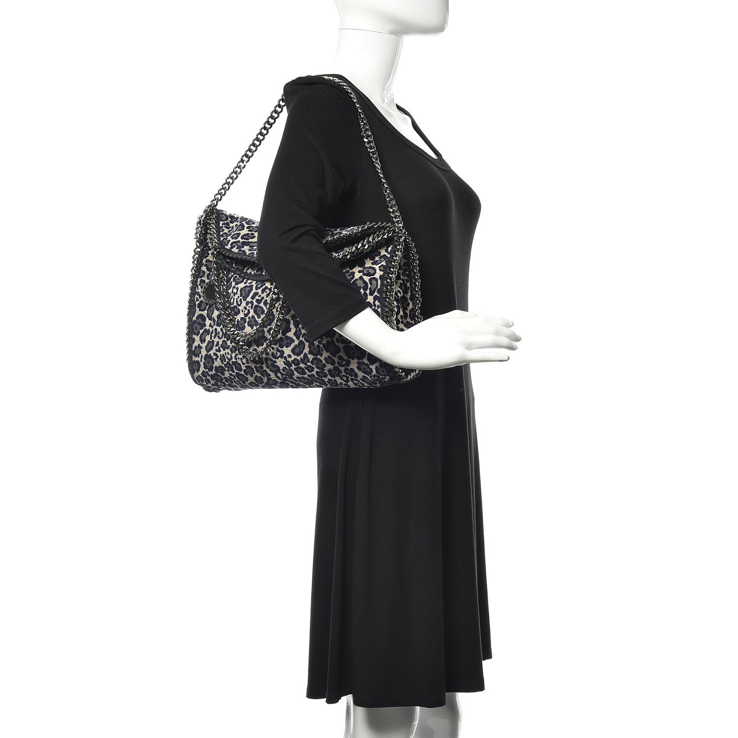 Cotton Canvas Leopard Small Falabella Fold Over Tote Grey