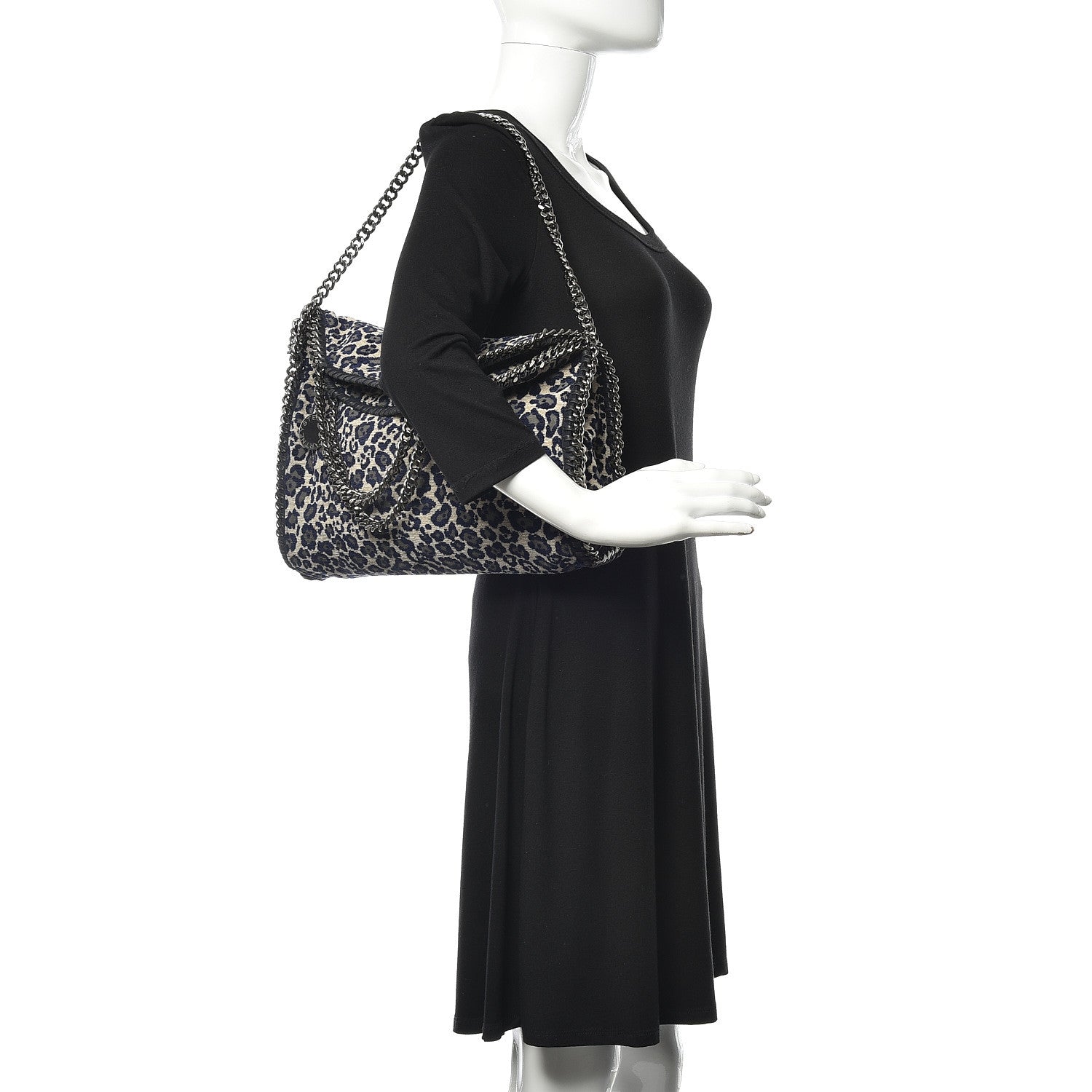 Stella McCartney Cotton Canvas Leopard Small Falabella Fold Over Tote Grey 2 of 9