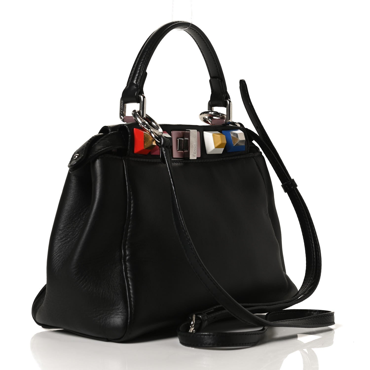 Fendi Nappa Studded Mini Peekaboo Iconic Satchel Black Multicolor 3 of 13