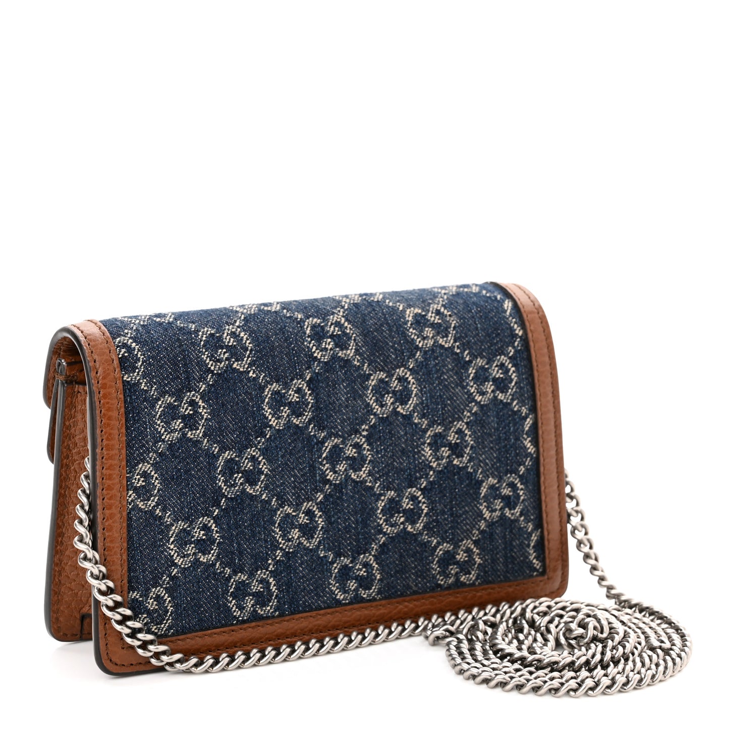 New Denim GG Monogram Dollar Calfskin Enamel Super Mini Dionysus Shoulder Bag Blue Tea Cuir Epilog Electric Blue
