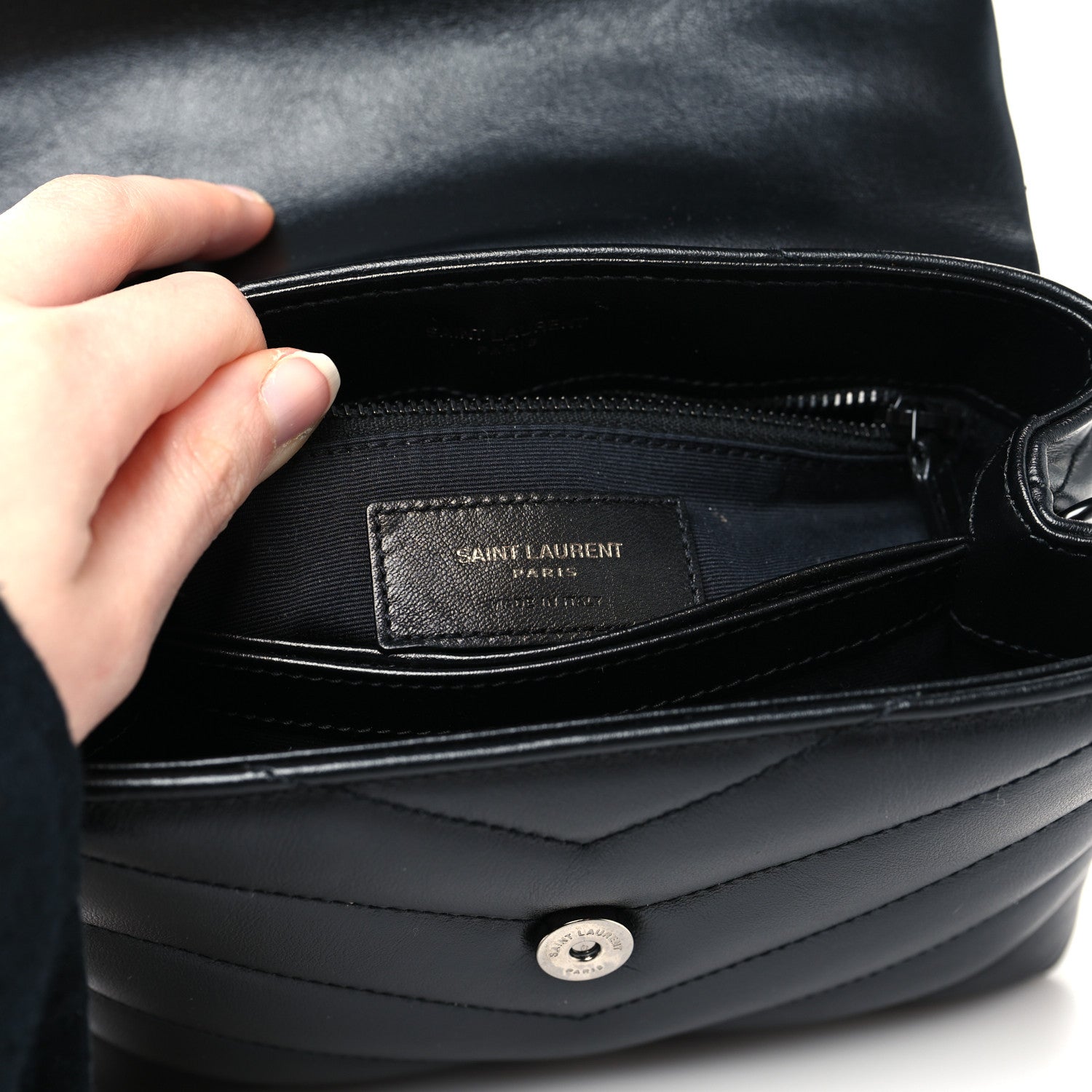 Saint Laurent Calfskin Y Quilted Monogram Monochrome Toy Loulou Crossbody Bag Black 7 of 12