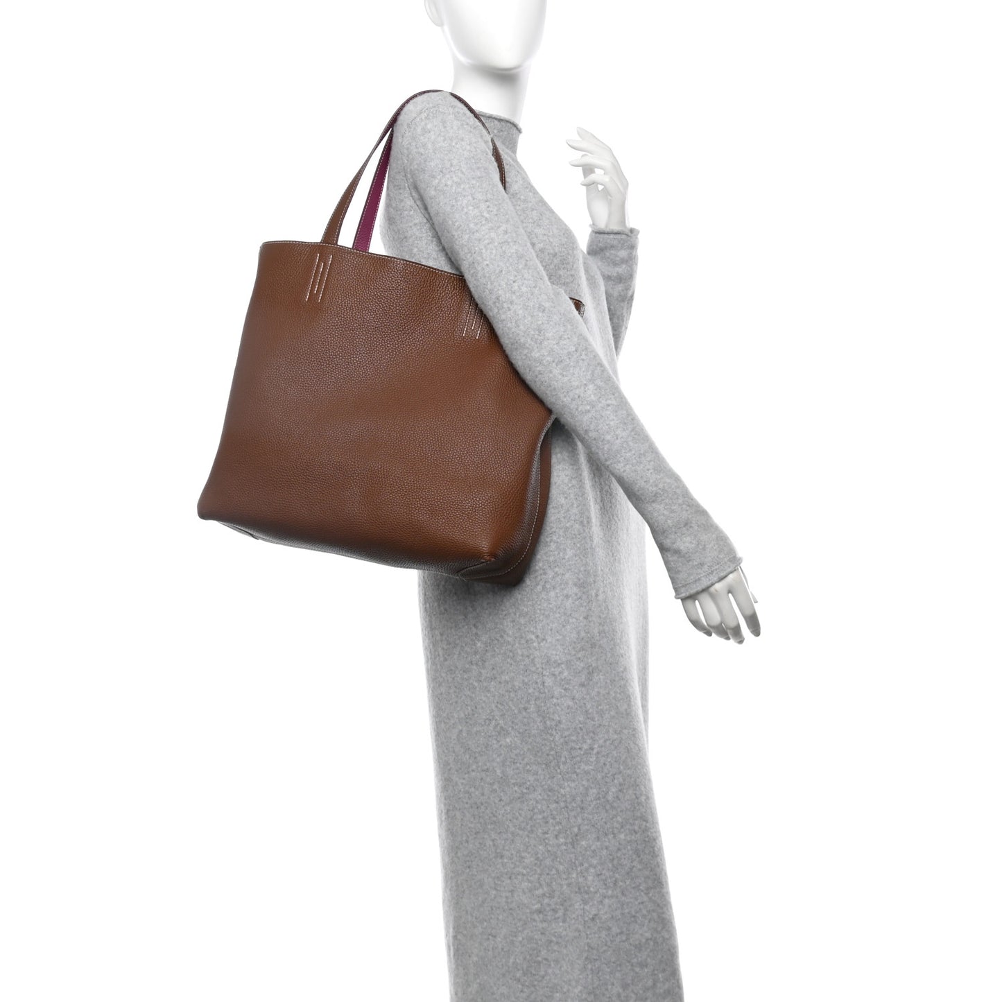 Taurillon Clemence Double Sens 36 Reversible Tote Marron Tosca