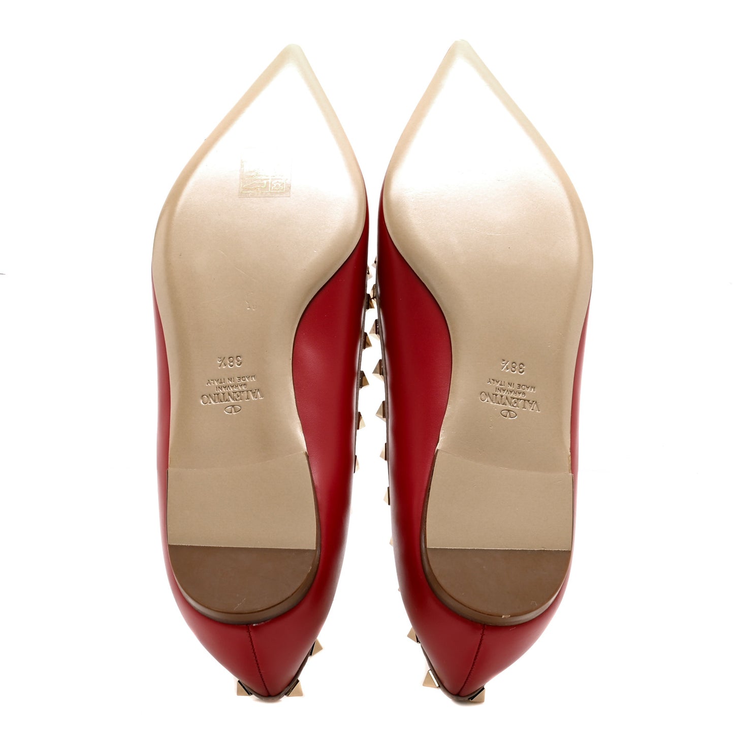 Calfskin Nappa Rockstud Ballerina Flats 38.5 Rosso Valentino Poudre