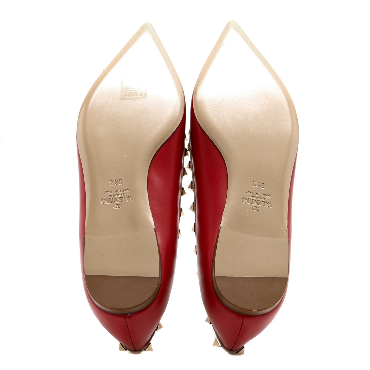 Valentino Garavani Calfskin Nappa Rockstud Ballerina Flats 38.5 Rosso Valentino Poudre 5 of 12