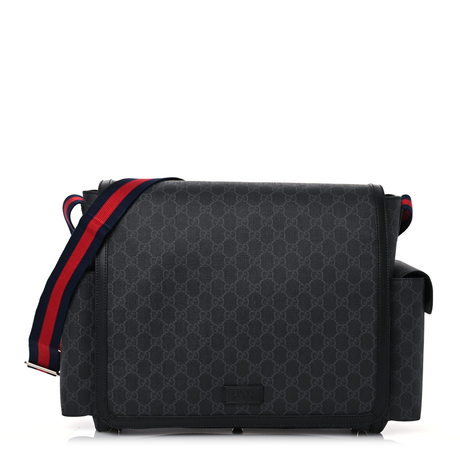 Gucci GG Supreme Monogram Web Messenger Diaper Bag Black Grey 1 of 17