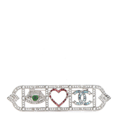 Chanel Crystal Eye Heart CC Brooch Silver 1 of 4