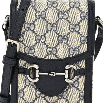 Gucci GG Supreme Monogram Textured Dollar Calfskin Mini Horsebit 1955 Crossbody Bag Beige Blue 8 of 13