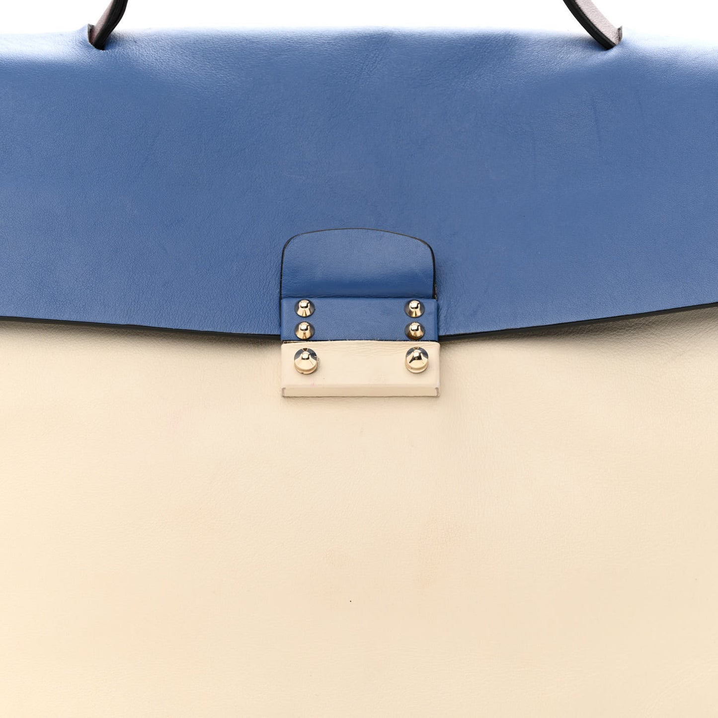Calfskin Colorblock Single Handle Satchel Cream Blue Burgundy