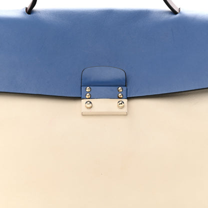 Valentino Garavani Calfskin Colorblock Single Handle Satchel Cream Blue Burgundy 8 of 14