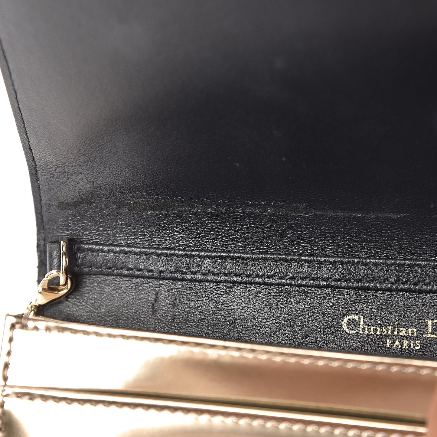 Metallic Patent Micro-Cannage Diorama Wallet on Chain Pouch Gold
