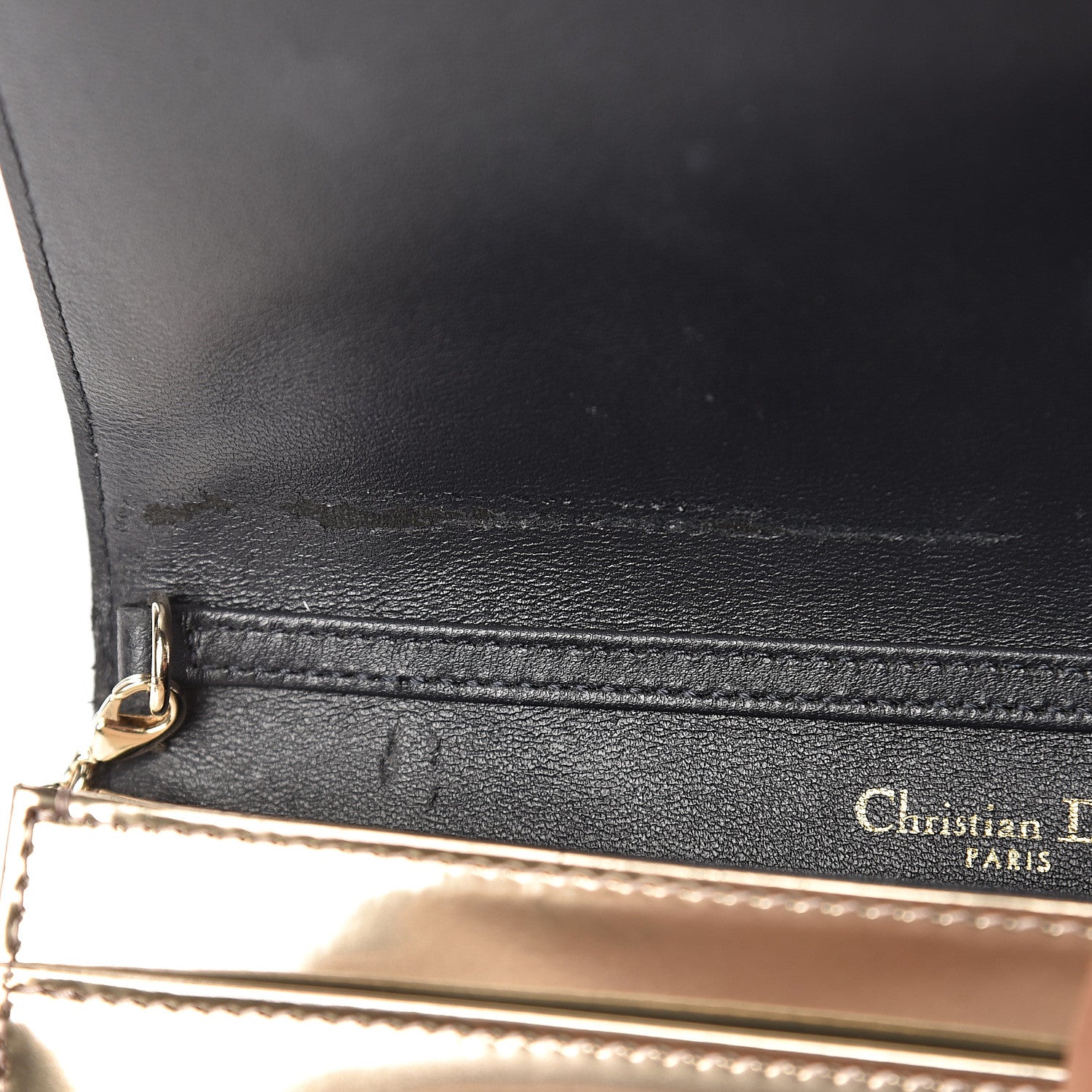 Christian Dior Metallic Patent Micro-Cannage Diorama Wallet on Chain Pouch Gold 7 of 9