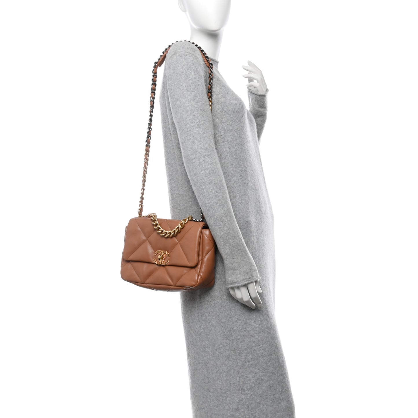 Lambskin Quilted Medium Chanel 19 Flap Brown