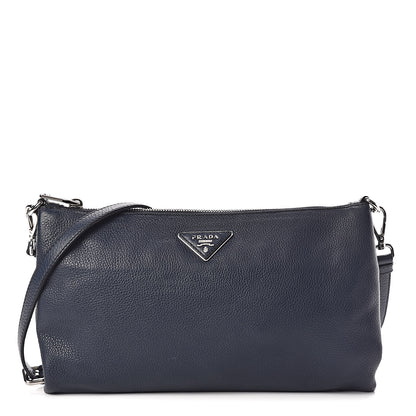 Prada Vitello Daino Zippered Crossbody Bag Baltico 1 of 13