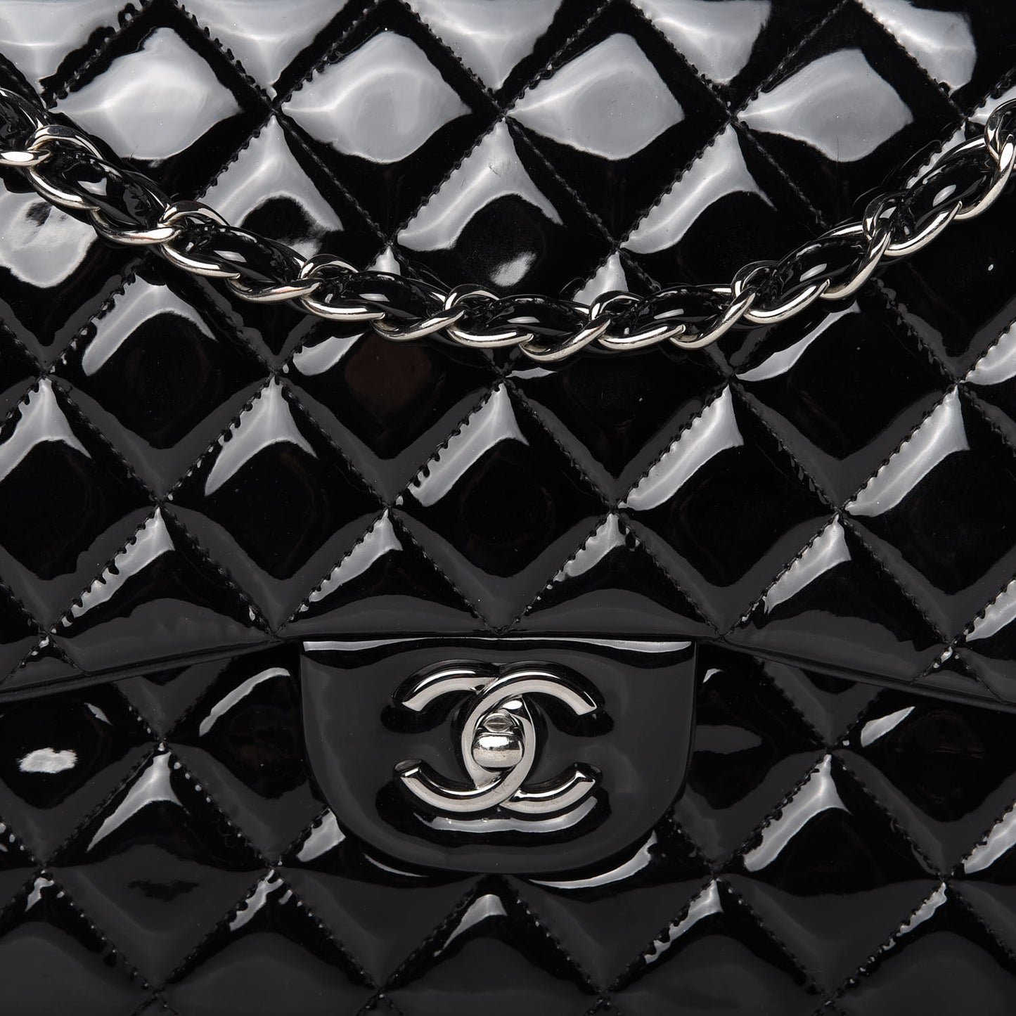 Patent Quilted Jumbo Double Flap Black