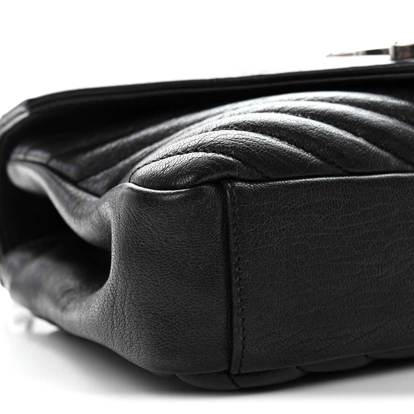 Sheepskin Matelasse Chevron Monogram Medium College Bag Black