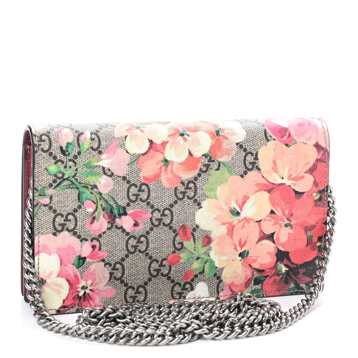 GG Supreme Monogram Blooms Chain Wallet Beige Multicolor Dry Rose