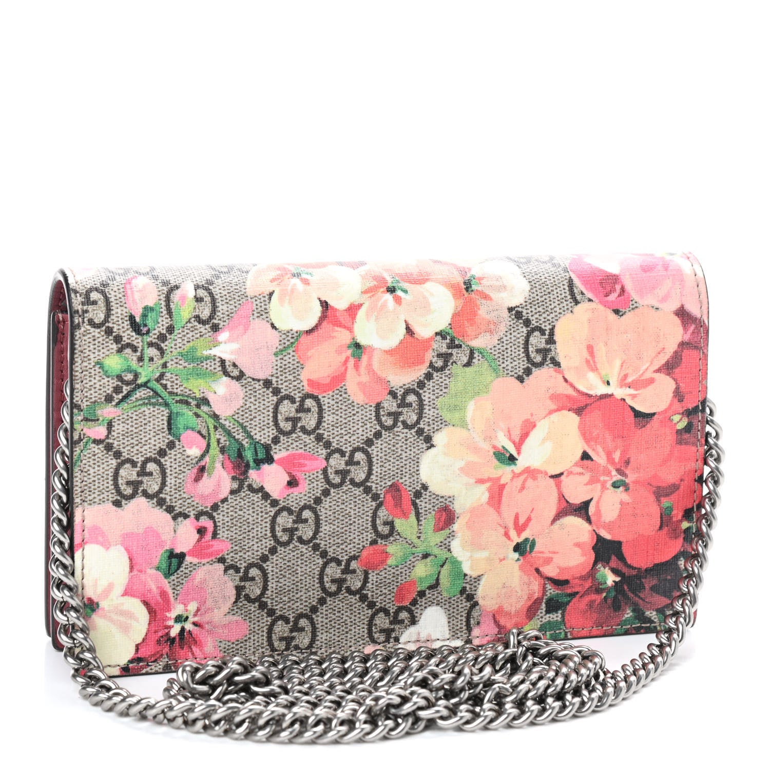 Gucci GG Supreme Monogram Blooms Chain Wallet Beige Multicolor Dry Rose 3 of 8