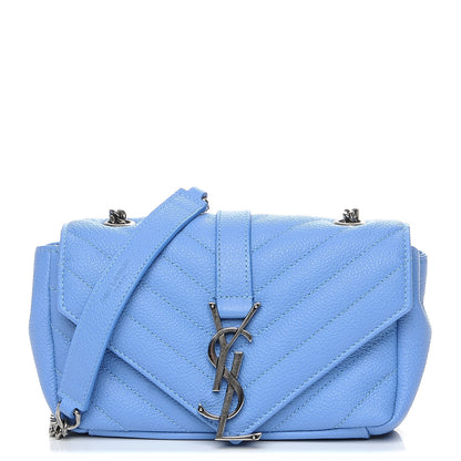Saint Laurent Grained Calfskin Matelasse Monogram Classic Baby Chain Bag Blue 1 of 8