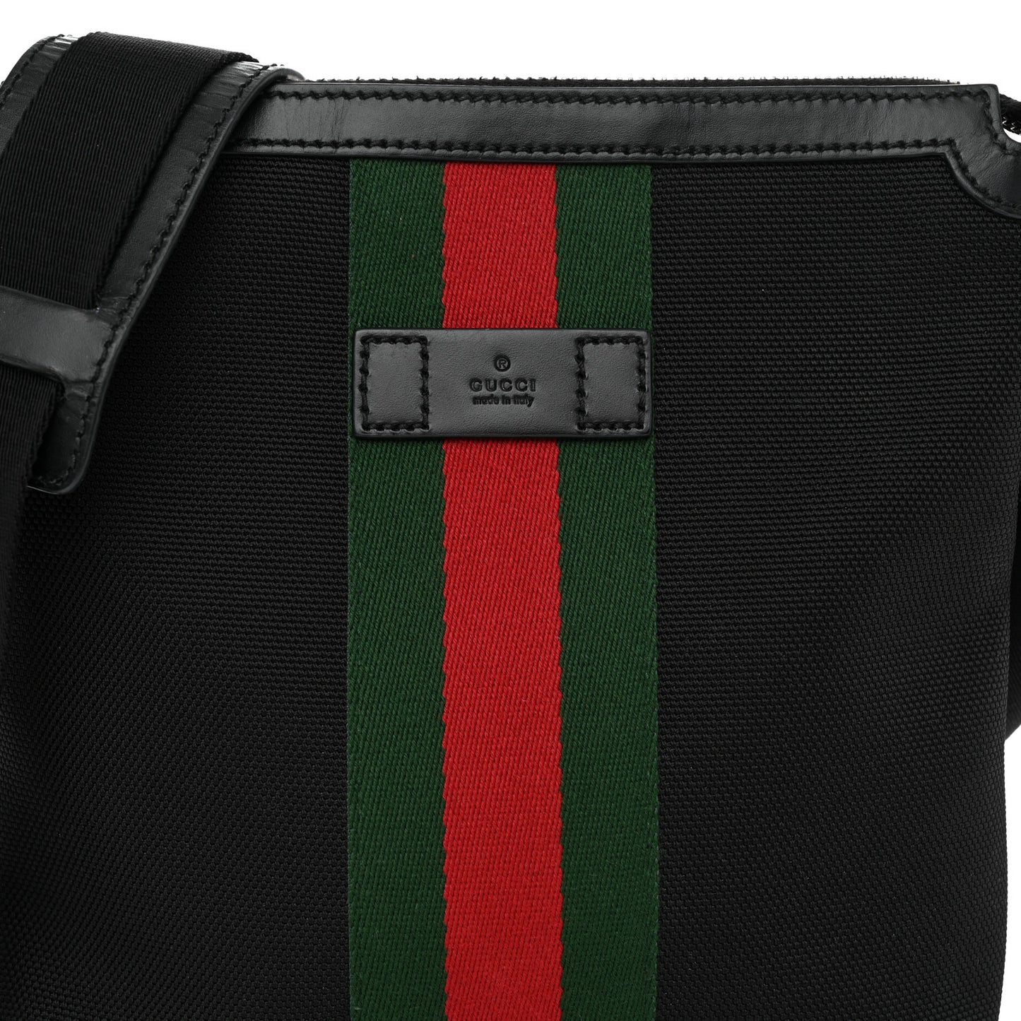 Techno Canvas Selleria Calfskin Web Small Flat Messenger Bag Black