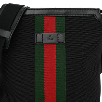Gucci Techno Canvas Selleria Calfskin Web Small Flat Messenger Bag Black 8 of 10