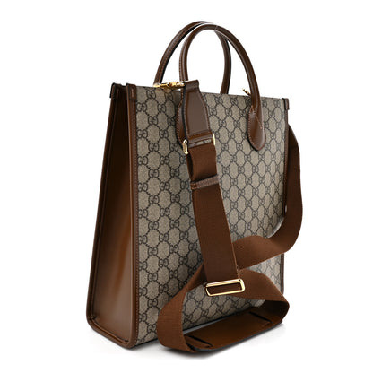 Gucci GG Supreme Monogram Textured Dollar Calfskin Web Small Retro Interlocking G Vertical Tote Bag Beige Ebony Brown Sugar 3 of 10