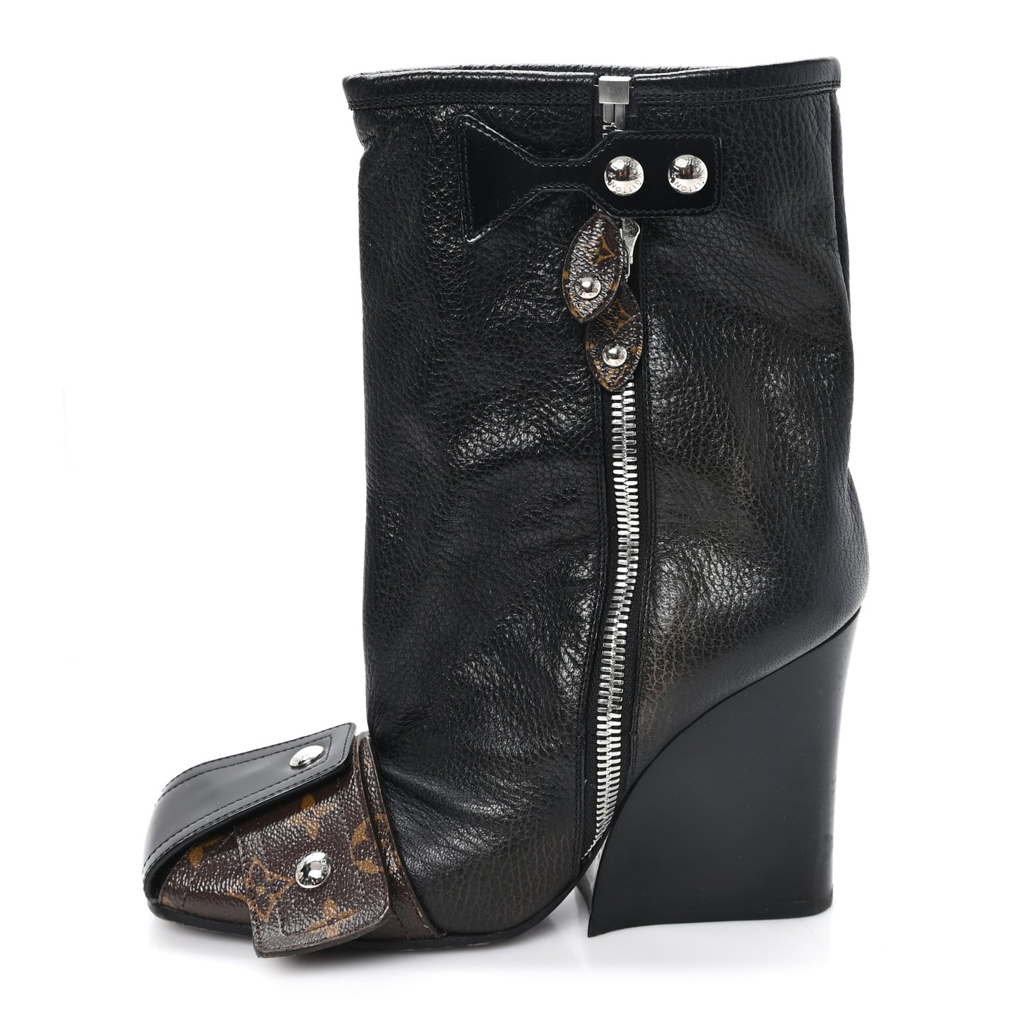 Calfskin Monogram Patti Wedge Half Boots 39 Black