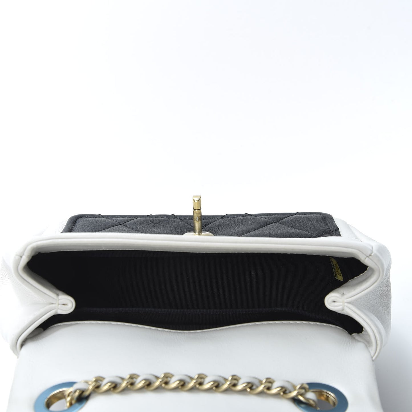 Lambskin Quilted Graphic Mini Flap Bag Black White