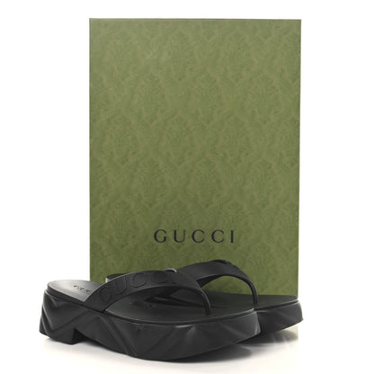 Gucci Rubber Chevron Logo Embossed Womens Thong Platform Sandals 38 Black 10 of 10
